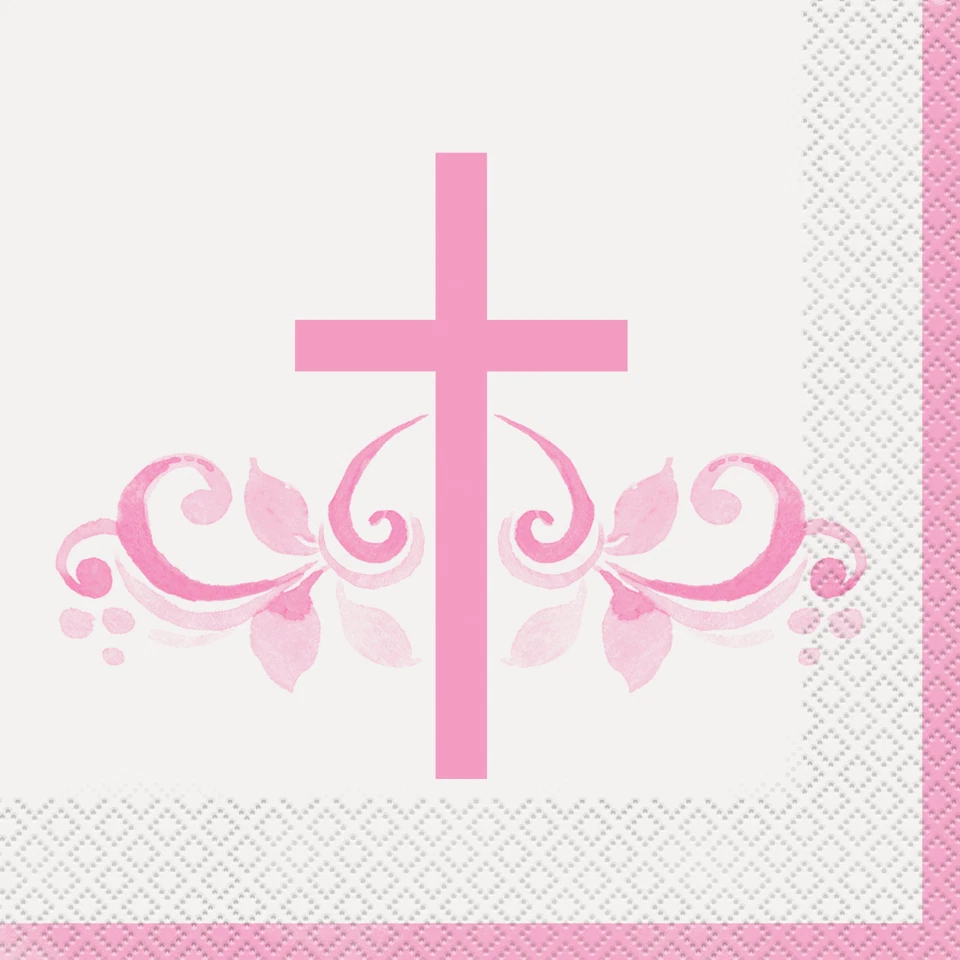 Pink Cross Paper Napkins Communion Confirmation Christening Party Serviette x 16 - Image 1 of 1