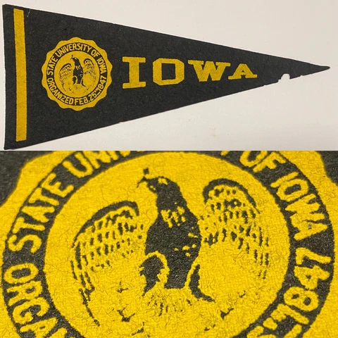 DAMAGED 1950’s Iowa Hawkeyes Big 10 University  Mini Pennant 4x9 Des Moines Cover