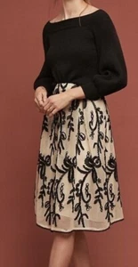 Anthropologie dRA Los Angeles Ivory Black Embroidered Tulle Skirt XS EUC - Picture 1 of 6