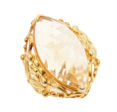 925 Sterling Silver Vintage Ring Gold Plated Marquise Cut Citrine  Sz 7  RG30242 Foto 1 de 4