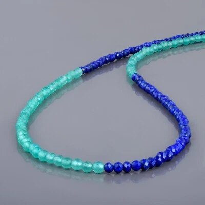 Natural 1 Hilos Verde Onix & Lapis Lazuli 3mm Redondo Gema 18" Collar de Cuentas - Imagen 1 de 4