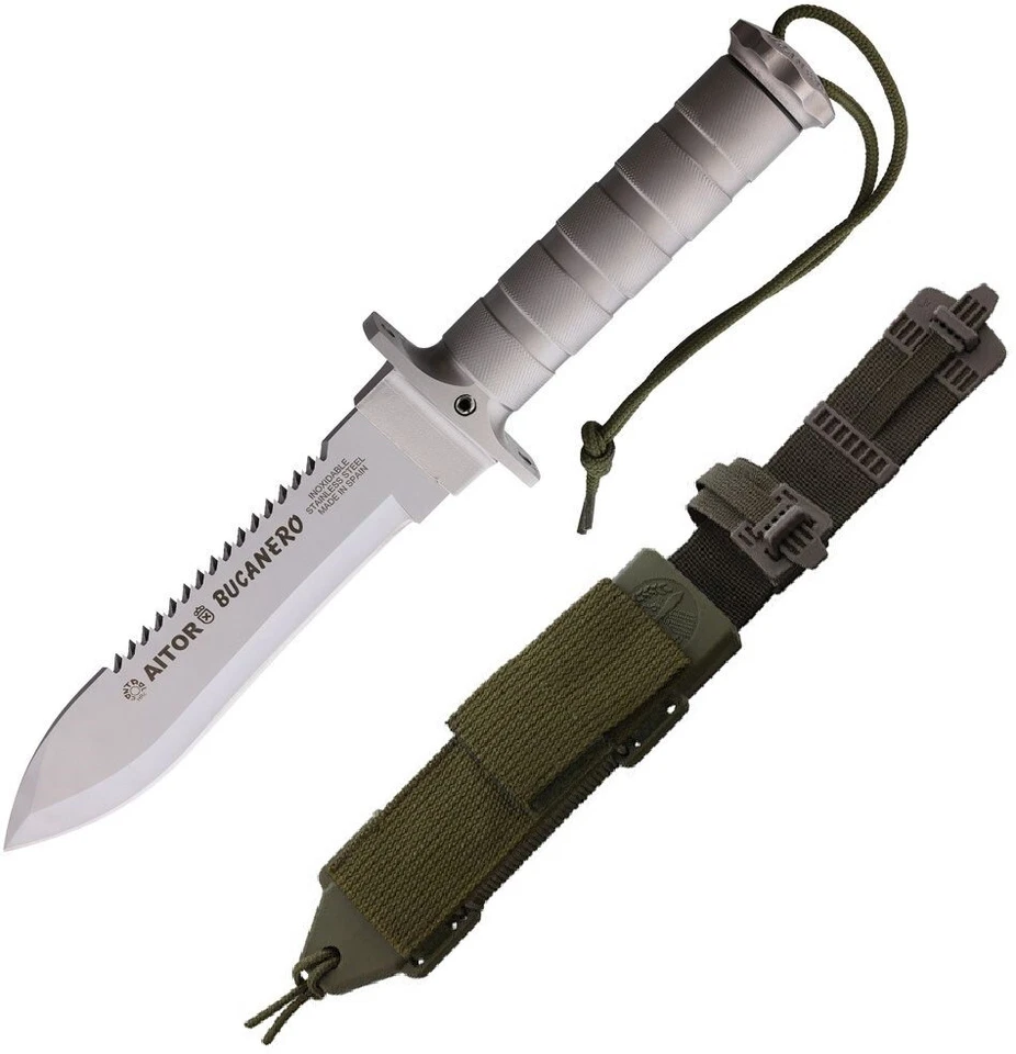 Aitor 16201W Bucanero Sawback Blade Metal Handle Fixed Knife w/Sheath