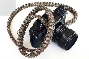 CAMOUFLAGE BROWN PARACORD 36" CAMERA NECK STRAP DSLR LEICA FUJI SONY CANON NIKON - Picture 1 of 10