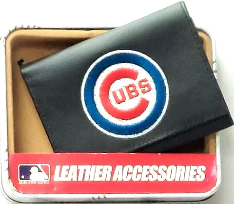 Chicago Cubs Genuine Leather Embroidered Tri-Fold Black Wallet New Rico Cover