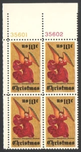 Vintage Unused US Postage Block of 10 Cent Stamps Christmas Altarpiece Metropoli - Picture 1 of 2