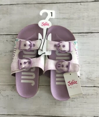 Sandalias Justice Niñas Púrpura Lila Multi Plantilla Sandalia Talla 1 Nuevas con Etiquetas Foto 1 de 3