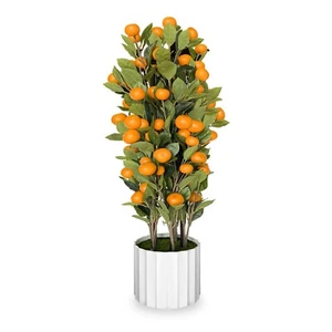 Plantas artificiales en maceta de 3' naranjo árbol frutal con maceta de plástico blanco de 3 pies - Imagen 1 de 5