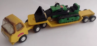 Vintage 1970s Tonka Mini Lowboy Flat Bed Truck with Green Front Loader Tractor - Image 1 of 4