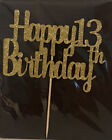 Happy 13th birthday cake topper, gold, thirteen
