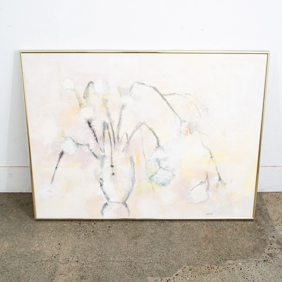 Pintura Moderna Mediados de Siglo Arte Original Abstracto Flores Floral 48x36.5 Firmada Foto 1 de 4