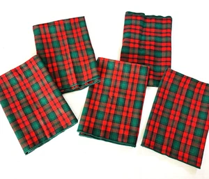 Vintage Christmas Holiday Cloth Napkins (5) Plaid Red Green 18” Cotton - Picture 1 of 14