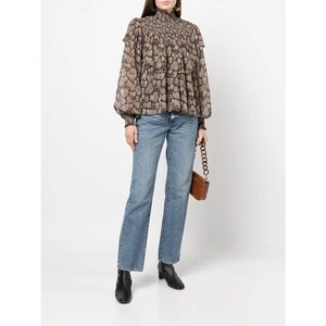 Neu mit Etikett Cinq A Sept Drew gesmokte Bluse mit Blätterdruck Gr. XS - Bild 1 von 11