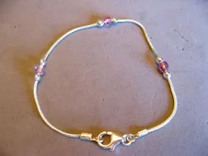 Sterling Silver Snake Bracelet New Purple Crystal 7" - Picture 1 of 1