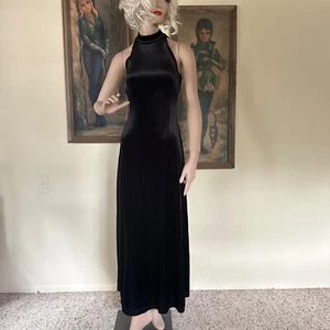 Vintage 90s All That Jazz Velvet Halter Slip Dress Bodycon Prom Gown S M L - Picture 1 of 8