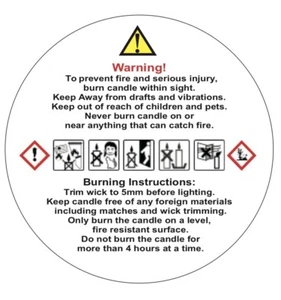CANDLE CLP safety warning stickers labels. 500/roll. 38mm - Picture 1 of 1