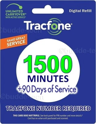 TracPhone Tracfone 1500 Minutes+90days Service Airtime PIN Smartphone Trackphone - Image 1 of 4