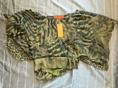 100% SILK  Animal Print Semi-Sheer Blouse Size XS Top  Shirt  MSRP $145 - Image 1 of 4