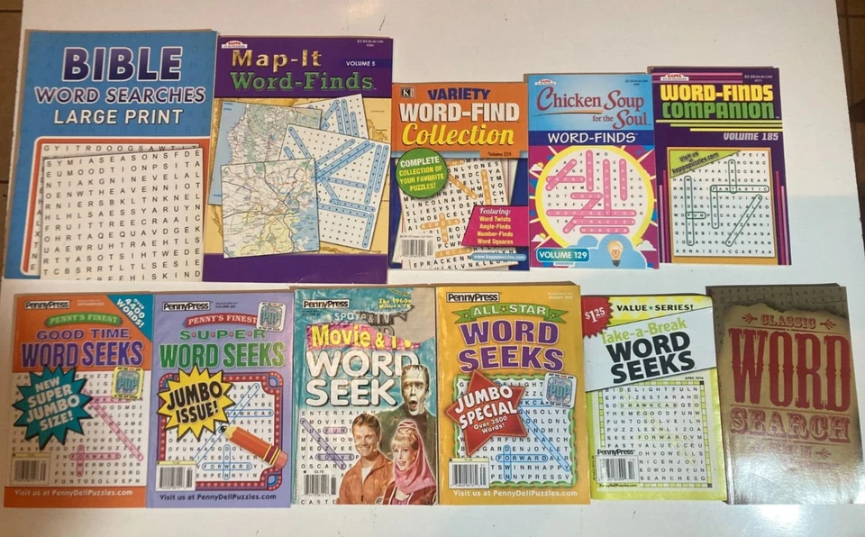 Lot WORD SEEK Penny Press KAPPA search ALL STAR movie TV Bible MAP IT lot of 11 - Image 1 of 1