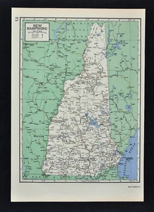 c1949 Britannica Map New Hampshire Manchester Portsmouth Concord Mt. Washington - Picture 1 of 1