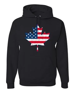 Funny USA Canadian Flag Parody Iconic Canada Maple Leaf Unisex Hoodie Sweatshirt - Picture 1 of 13