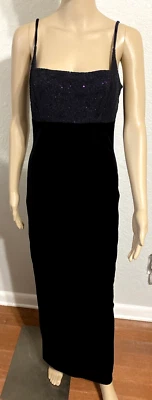 Maxi Vestido Lápiz Vintage Jessica McClintock Negro Terciopelo Talla 5/6 Foto 1 de 4