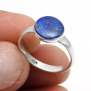 Round Natural Lapis Lazuli Statement September Band Ring Jewelry Solid Silver - Picture 1 of 9