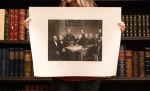 1861 Abraham Lincoln Bürgerkrieg "Ein Kriegsrat" Stahlstich 26,5"x20" - Bild 1 von 3