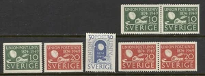 SWEDEN 1949, U.P.U. 75TH ANNIVERSARY, Scott 411-415 - 3 SINGLES AND 2 PAIRS, MNH - Picture 1 of 1