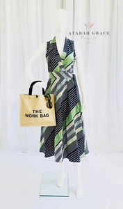 Tory Burch Dress Overprinted Blue Green Stripes Sleeveless Wrap Midi Size 0 - Picture 1 of 10
