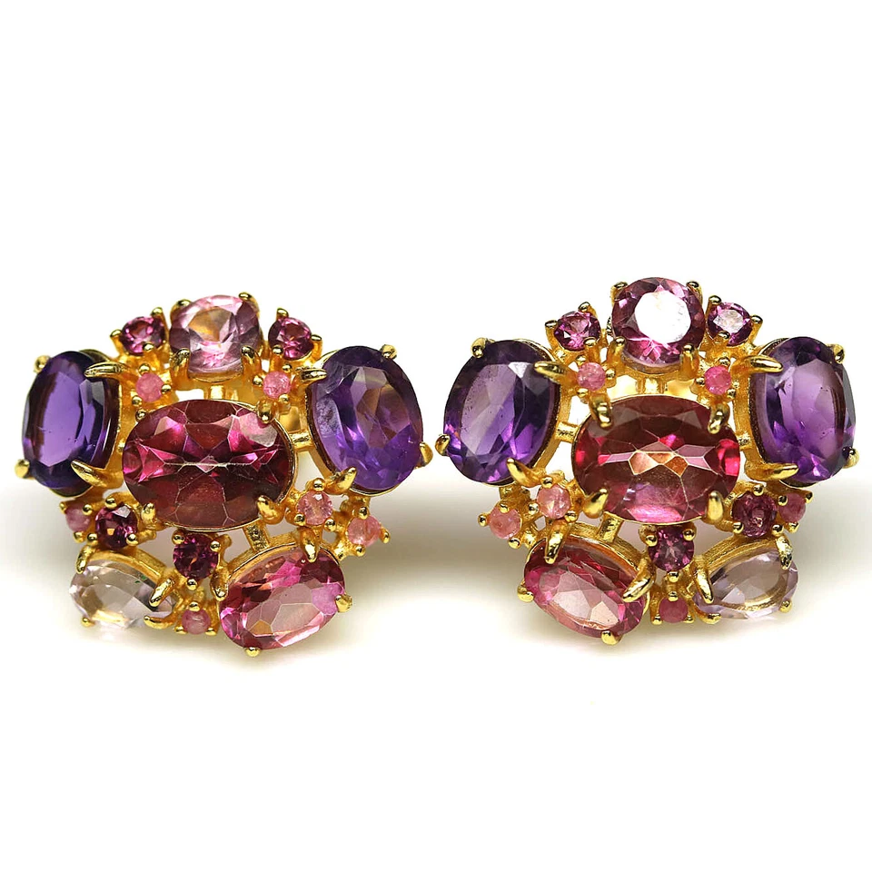 Pendientes Navidad Plata 925 Rosa Topacio Místico, Amatista, Zafiro Rodoita Foto 1 de 4