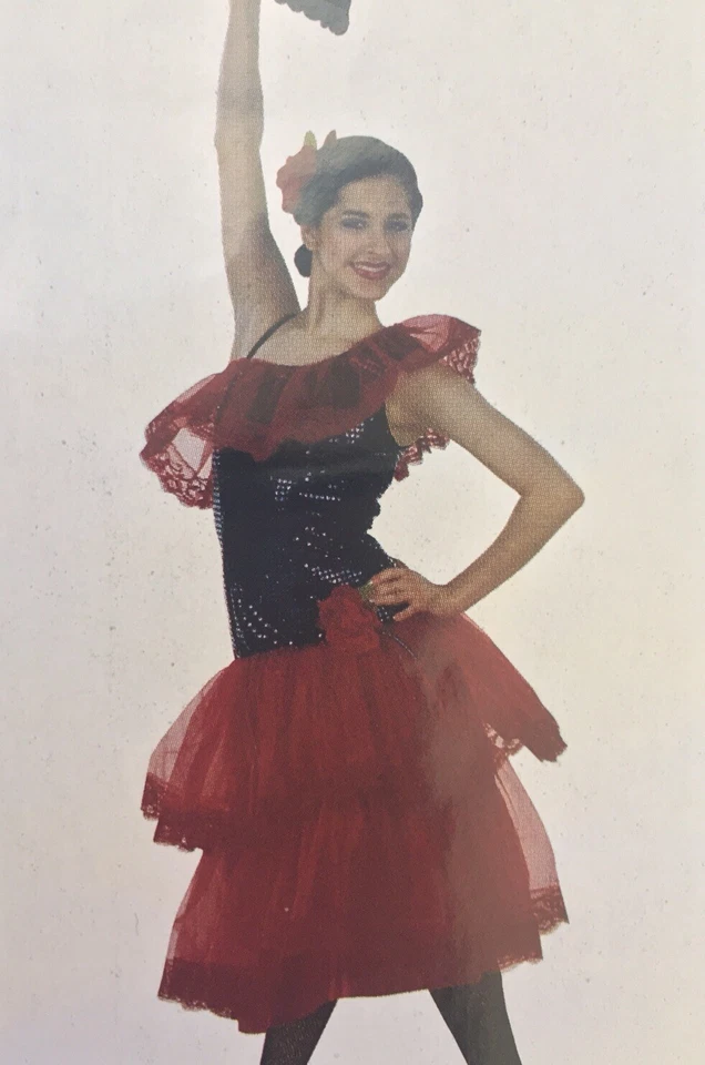 Senorita Red & Black Tango Can-Can Dancer Costume Adult Medium Ruffles and Lace - Image 1 of 3