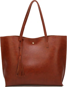 Women'S Soft Faux Leather Tote Shoulder Bag from Dreubea, Big Capacity Tassel Ha - Picture 1 of 12