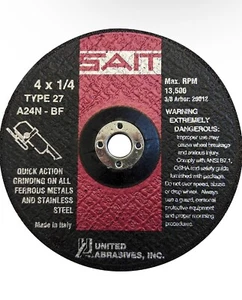 [5x] Muela abrasiva United Abrasives-SAIT 20012 A24N 4" x 1/4" x 3/8" tipo 27 - Imagen 1 de 1