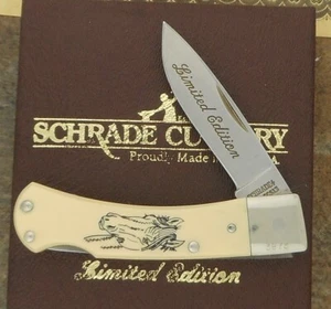SCHRADE + USA MADE SCRIMSHAW AMERICAN STALLION LOCKBACK KNIFE SC513 L/E SN 3973 - Picture 1 of 6