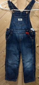 OSHKOSH BGOSH GIRLS BLUE JEAN DENIM DARK WASH FLEECE LINED VESTBACK OVERALLS 4T - Picture 1 of 7