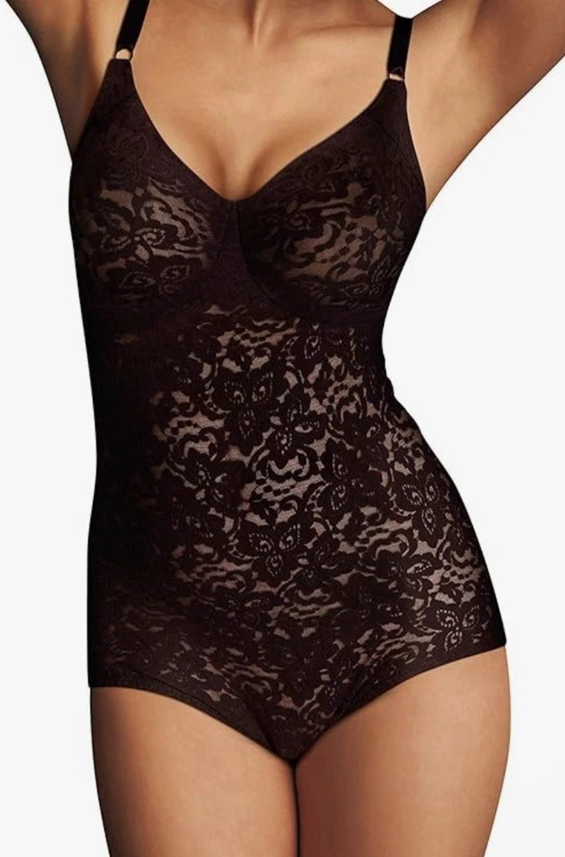 MAIDENFORM Bodybriefer Built in Bra Lace FIRM Control M3008 Body Shaper Red 40B