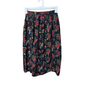 Vintage Susan Bristol Petite Floral Midirock schwarz rot Rosen Trauben Größe 8 - Bild 1 von 6