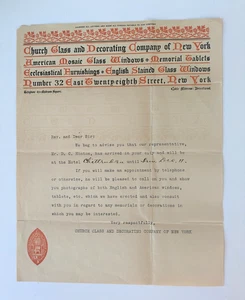 Church Glass & Decorating Co New York Letterhead Hotel Chittenden 1910s - Picture 1 of 2