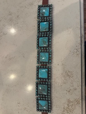 "Cinturón Concho Doble D Rancho Suroeste Occidental Turquesa Racimo Talla L 34""" Foto 1 de 4