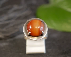 Schöner 925 Sterling Silber Ring Halbkugel Orange Dunkelrot Offen Israel - Picture 1 of 12