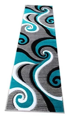 Alfombra tallada a mano moderna contemporánea blanca turquesa vintage Sophia  Foto 1 de 4