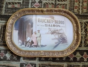 Antiker Eimer Blut Saloon USA Foto Blase Glas Gold Vergoldet Rahmen 18x12" - Bild 1 von 24