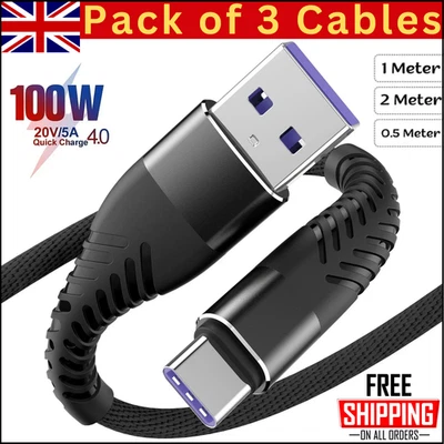 USB A to USB-C Cable Braided Fast Charger Type C Lead For iPhone 15 16 / Samsung - Image 1 of 4