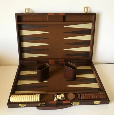 Backgammon Set 11.5" x 18’’ - Travel Case - Padded Faux Leather - Complete Set - Image 1 of 4