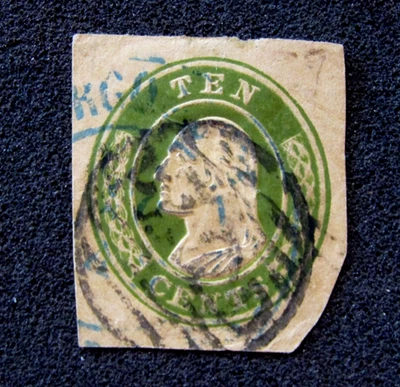 1855 US S# U18, 10 cent Green on Buff Envelope Corner BOB Used - Image 1 of 2