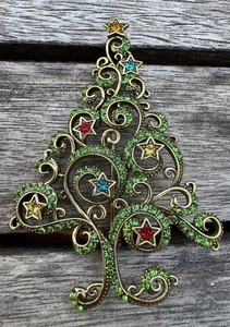 Heidi Daus Christmas Tree Whimsical Bright Sparkly Crystal Rhinestone Brooch Pin - Picture 1 of 6