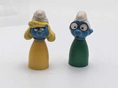 2x Smurfs Board Game Chess Figure Finger Puppet Smurfette + Nerd - Image 1 of 4