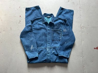 70s Vintage Astronaut Brand Sanforized Denim Worn Mechanic Jumpsuit Coveralls S - Image 1 of 4