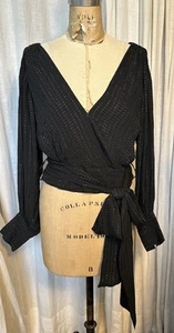 Banana Republic Wo. Blk Satin /gold metallic Chiffon L Sleeve Blouse Sz 8 Used - Picture 1 of 9