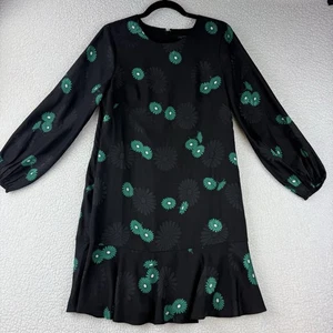 Ann Taylor Womens 4 Black Floral Flounce Shift Dress Long Puff Sleeve Lined - Picture 1 of 9